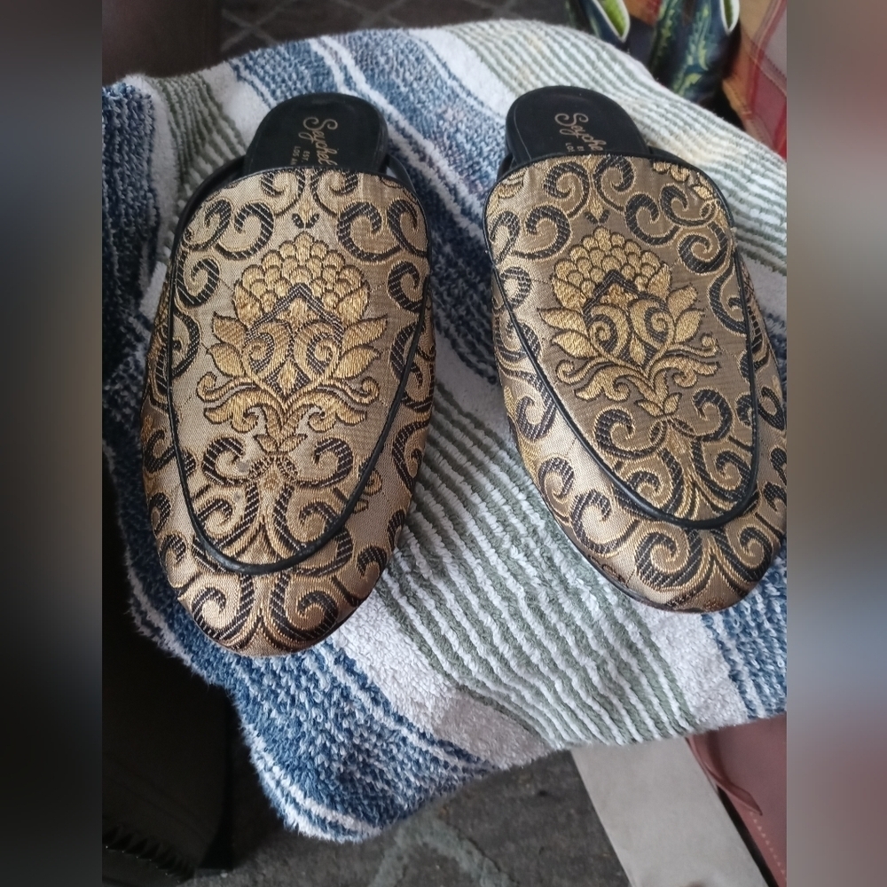 Seychelles gold black Paisley leather outsole luxurious Leisure Smoking Slipper